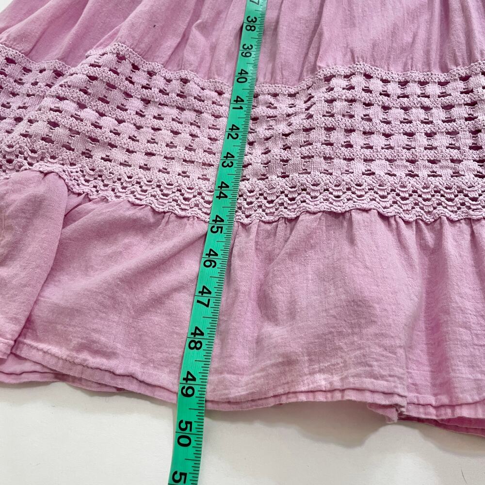 Crochet Tiered Maxi Dress Womens L Pink Purple Cottage Boho Romantic Cotton - Picture 6 of 15